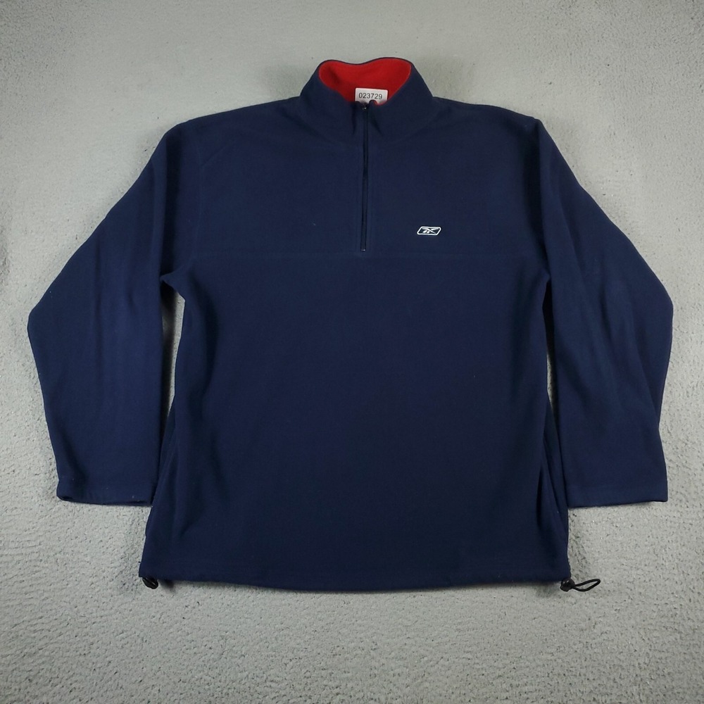 Reebok Sweater Mens Large Navy Blue Fleece 1/4 Zip Up Pullover Sweatshirt